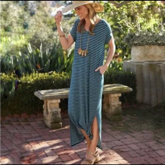 Matilda Jane Blue Stripe Set Sail Maxi Dress Sz.M - Picture 1 of 14